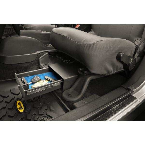Locking Under Seat Storage Box in Textured Blackfor 07-10 Jeep Wrangler and 07-18 Wrangler Unlimited JK Driver Side