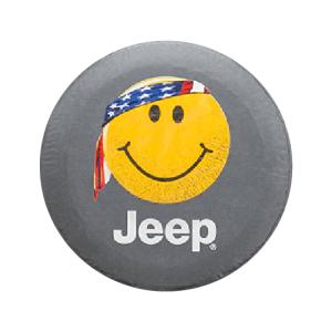 Tire Covers in Black Denim with Smiley Face for Jeep YJ