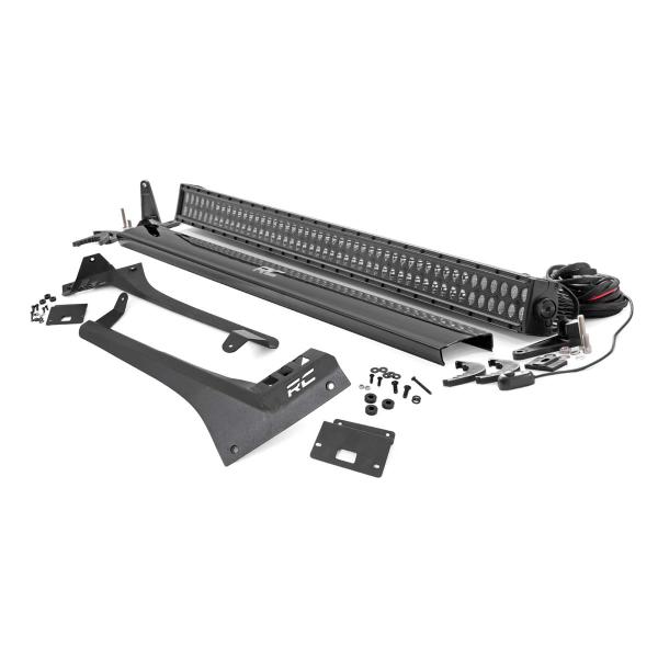 Jeep 50-inch Straight LED Light Bar Upper Windshield Kit w, Dual-Row Black Series LED 2020-2022 Gladiator JT, 2018-2022 Wrangler JL