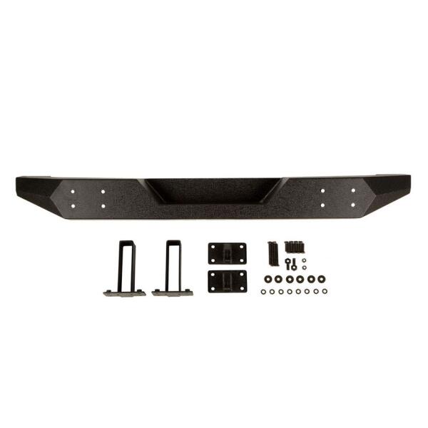 The Rugged Ridge Full Width Rear Bumper is the perfect complement to a Spartan Front Bumper on your Jeep Wrangler JK. This one piece design gives you a rugged off road look without hitting you hard in the wallet. The sturdy steel construction with welded ends will take whatever the outdoors throw at it while the center section features a recess to give you plenty of clearance to fit a larger spare tire if you are running larger tires on your JK. The integrated shackle plates are anchored to the frame giving you a solid recovery point if you every need to be pulled out of a sticky situation.