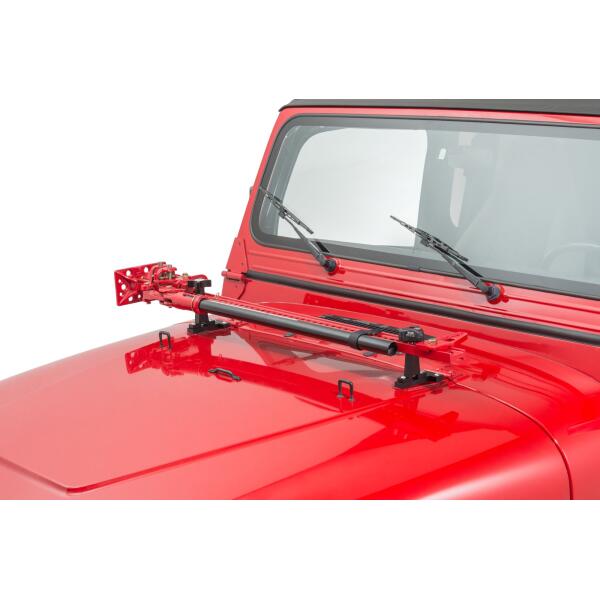 Hi-Lift Jack All-Cast Iron 48" Red Jack with Jack Hood Mount and Hood Mount Lock for 76-95 Jeep CJ-5, CJ-7, CJ-8 Scrambler and Wrangler YJ