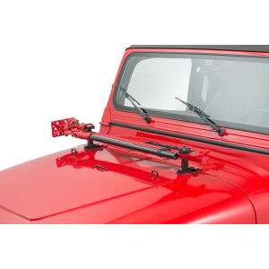 Hi-Lift Jack All-Cast Iron 60" Red Jack with Jack Hood Mount and Hood Mount Lock for 76-95 Jeep CJ-5, CJ-7, CJ-8 Scrambler and Wrangler YJ