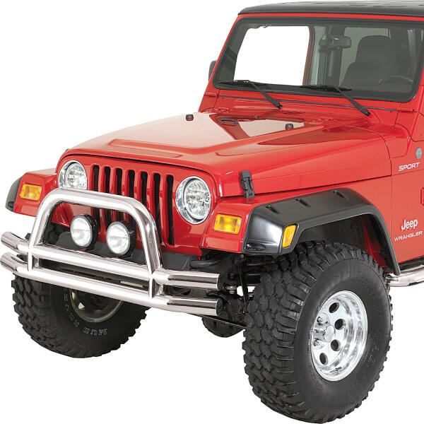 Double Tube Front Bumper with Hoop in Stainless Steel for Jeep CJ-5, CJ-7, CJ-8 Scrambler, Wrangler YJ, TJ 1976-2006 and Unlimited