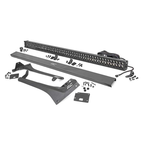 Jeep 50-inch Straight LED Light Bar Upper Windshield Kit w, Dual-Row Black Series LED Amber DRL 2020-2022 Gladiator JT, 2018-2022 Wrangler JL