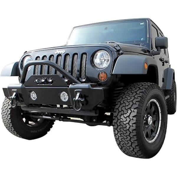 Front Stubby Recovery Bumper in Matte Black for Jeep Wrangler JL, JK 2007-2024 and Gladiator JT