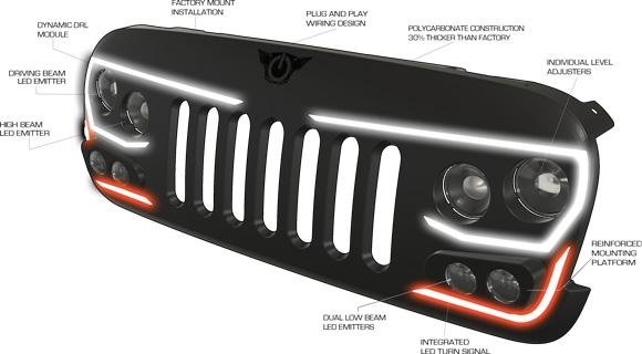 VECTOR PRO-Series Full LED Grille for Jeep Wrangler JK 2007-2018 - Image 3