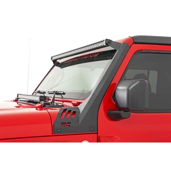 Jeep 50-inch Straight LED Light Bar Upper Windshield Kit w, Dual-Row Black Series LED Amber DRL 2020-2022 Gladiator JT, 2018-2022 Wrangler JL - Image 2