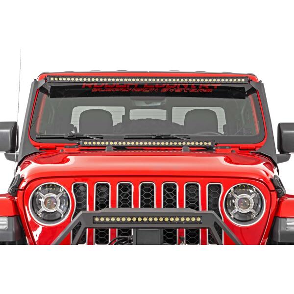 Jeep 50-inch Straight LED Light Bar Upper Windshield Kit w, Dual-Row Black Series LED Amber DRL 2020-2022 Gladiator JT, 2018-2022 Wrangler JL - Image 6