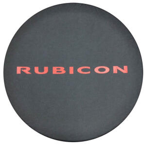 Jeep Logo Tire Cover Black Denim with "Rubicon" in Red Lettering Fits LT255/75 R17 and P255/70 R18 Tires