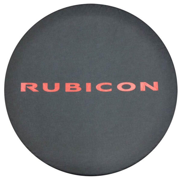 Jeep Logo Tire Cover Black Denim with "Rubicon" in Red Lettering Fits LT255/75 R17 and P255/70 R18 Tires