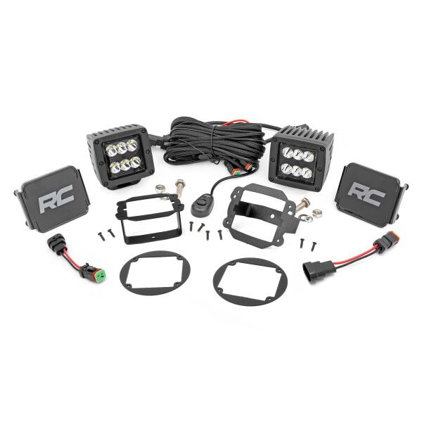 LED Light Kit Fog Mount 2" Black Pair for Jeep Wrangler JK 2010-2018