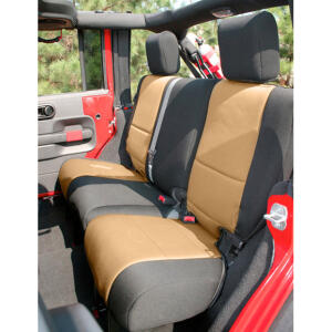 Custom Fit Neoprene Rear Seat Covers in Black and Tan for Jeep Wrangler JK 2011-2018 2 Door