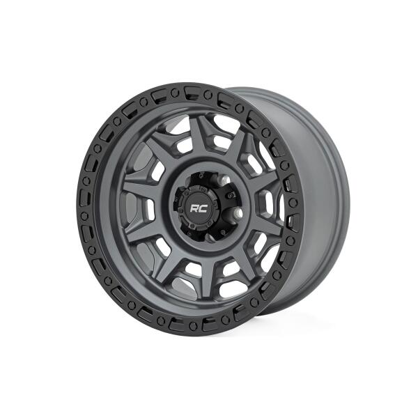 Rough Country 85 Series Wheel Simulated Beadlock Gunmetal Gray, Black 17x9 5x4.5 -12mm