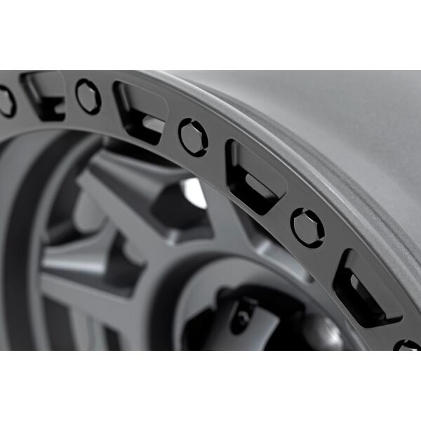 Rough Country 85 Series Wheel Simulated Beadlock Gunmetal Gray, Black 17x9 5x5 -12mm - Image 4