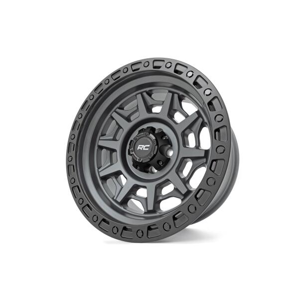 Rough Country 85 Series Wheel Simulated Beadlock Gunmetal Gray, Black 17x9 5x5 -12mm - Image 5