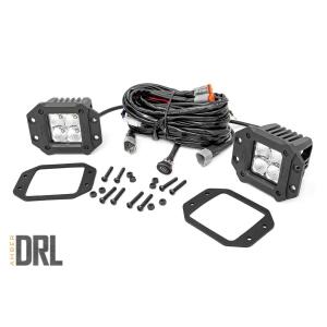 2 Inch Square Flush Mount Cree LED Lights Pair Chrome Series w/Amber DRL