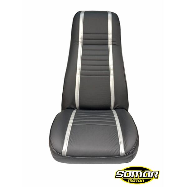 Front and Rear Seat for 72-95 Jeep CJ'S and YJ Wrangler Black With Gray Stripes - Image 2