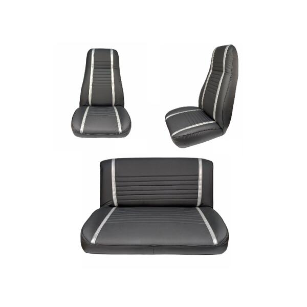 Laredo Front & Rear Bucket Seat (OEM Style Black Vinyl with Gray Stripes) For Jeep CJ5, CJ7 & CJ8 Scrambler 1972-1985 (3 PCS) - Image 3