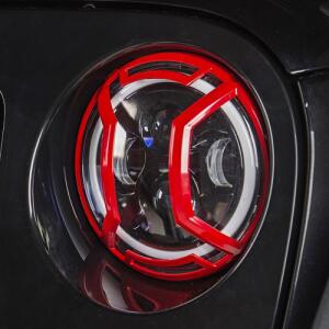 ELITE HEADLIGHT EURO GUARDS, RED - PAIR for Jeep JK 07-18