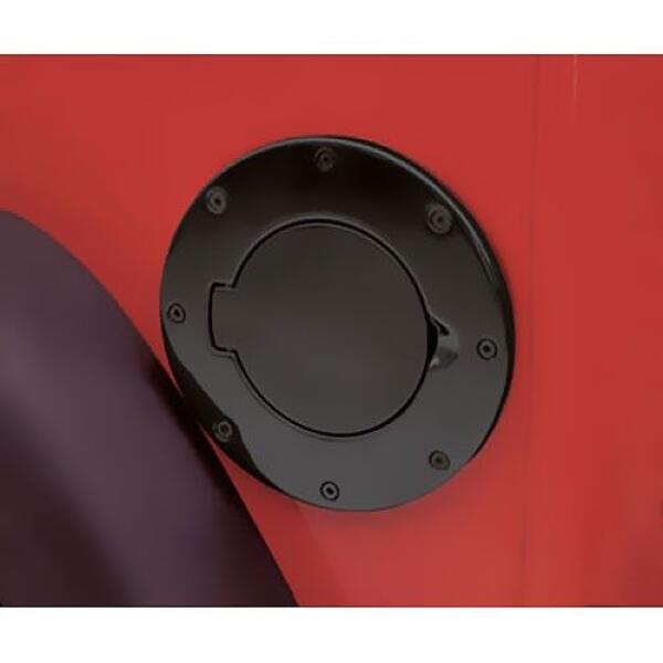 Billet Style Fuel Gas Door Cover from Smittybilt Gloss Black 2007-2016 Jeep Wrangler JK & Wrangler Unlimited JK