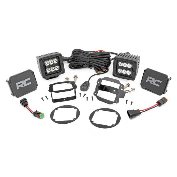LED Light Kit Fog Mount 2" Black Pair for Jeep Wrangler JK 2007-2009