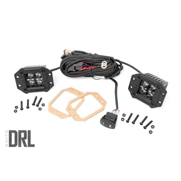 2-INCH SQUARE FLUSH MOUNT CREE LED LIGHTS - (PAIR | BLACK SERIES W/ COOL WHITE DRL)